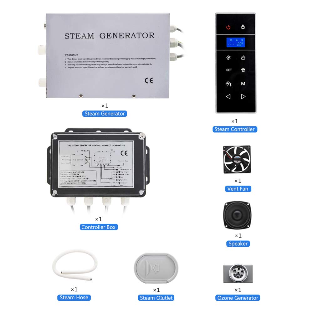 3kw. Maszyna do montażu ściennego Sauna Steam Maszyna Prysznicowe Akcesoria do kąpieli parowej Zestawy z Sauna Telefonu Bluetooth Sauna LCD Wyświetlacz Potężny, prosty(VS-9007W-W)