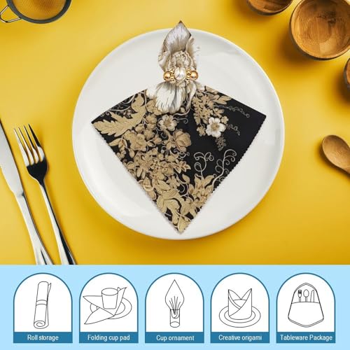 Servilletas de Tela con Flores de Hoja Dorada 4 Pzas miniatura 6