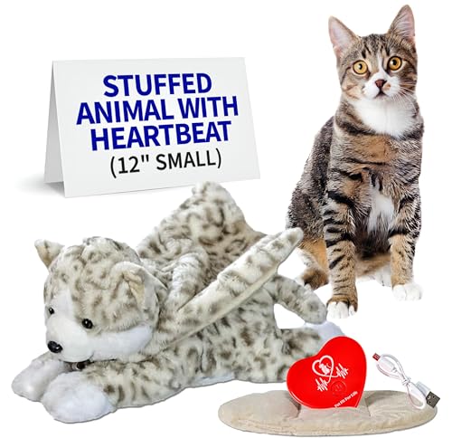 Pet Fit For Life Stuffed Animal for Cats - Calming Sleep Aid with USB Rechargeable Heart Beat & Heat Pack for Anxiety Relief - Huggable Kitty Soother Original Cuddle Plush Toy for Crate Training