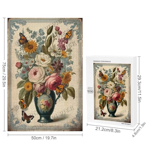 Rompecabezas de 1000 Piezas con Flores Francesas para Adultos - Rompecabezas de Madera Romántico para Noches de Calma, Decoración Artística para Ella miniatura 2