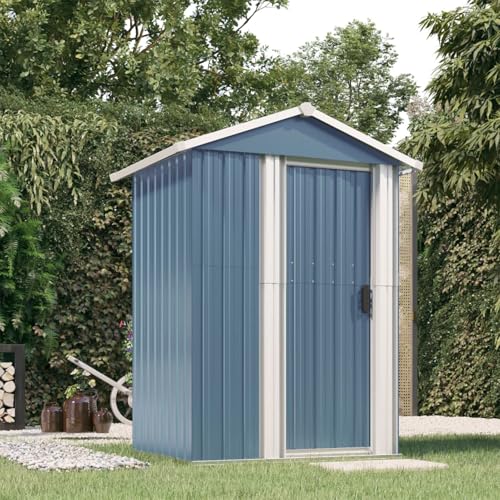 Cobertizo de almacenamiento de jardín de acero galvanizado, cobertizo de herramientas de metal para troncos y carbón, solución de almacenamiento duradera, color gris, 126 x 97,5 x 177 cm