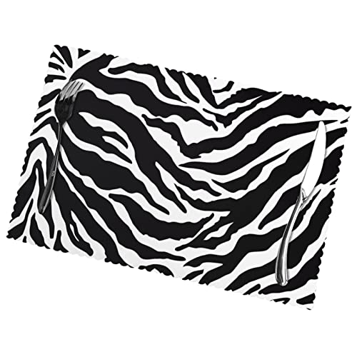 Zebra Animal Print Placemats, Set Of 6 Placemats Stain Resistant Anti-Skid Black White Placemats For Kitchen Table,Washable Durable White Zebra Print Table Mats Placemats #TOP7