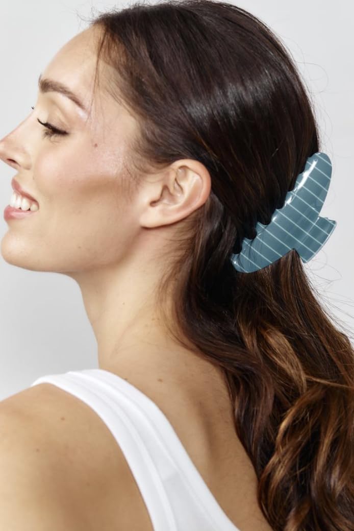 Almere Hair Claw Clip, Striped and Camo Pattern, Women's Hair Accessories for Thick or Thin Hair, 4 inch No-Slip (Blue Thin Stripe) - Image 5