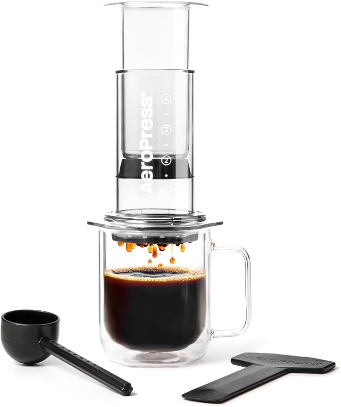 Prensa de café transparente AeroPress, prensa francesa, estilo vertido y espresso | Cafetera manual todo en uno, preparación de 2 minutos, menos amargor, más sabor, portátil, viajes y camping