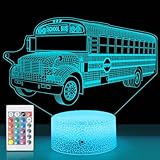 School Bus Night Light Bus Driver Appreciation Gifts Bedside Lamp 3D Illusion Lamp with 16 Colors & Flashing Modes with Remote Control Opreated Dimmable, Boys Girls Room Decoration, Holiday Xmas Gifts