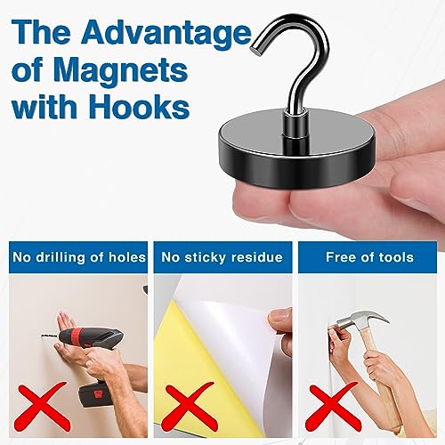 Image of LOVIMAG Magnetic Hooks for Cruise Cabins, 170LBS, 6 Pack | Heavy Duty Neodymium Magnet with Hook Essentials for Classroom, Fridge, Ceiling, Hanger, Black