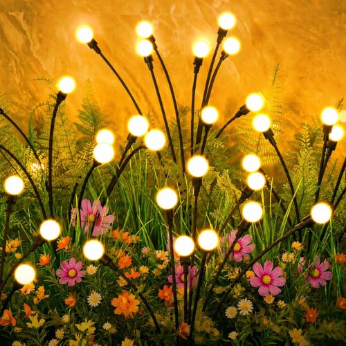 Image of Solar Lights Outdoor(2 Pack-16 LEDs), ASMAD Solar Garden Lights, Outdoor Decorations, Firefly Light for Patio Decor, Big Bulb, Unique Gifts for Women, Gifts for Grandma
