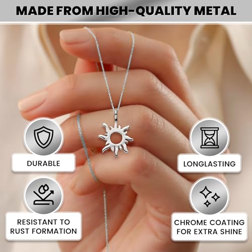 Tesorrio Gold Sun Necklace, Silver Sun Necklace, Gold Feather Jewelry – Elegant, Durable & Stylish | Chic Accessory for Daily Wear & Special Occasions3