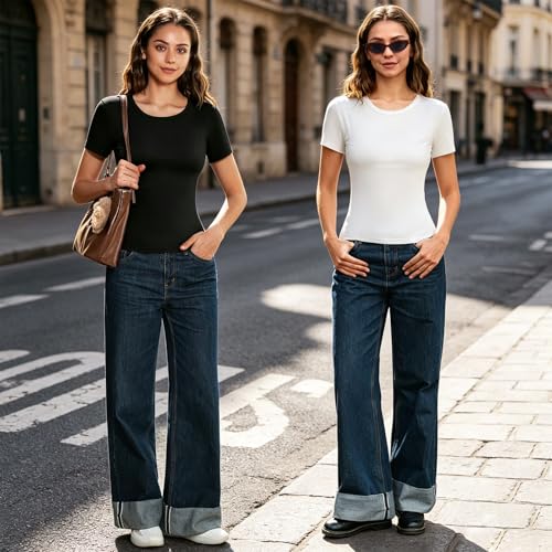Leafigure 2 Pack Womens Basic Tees T Shirts - image 3