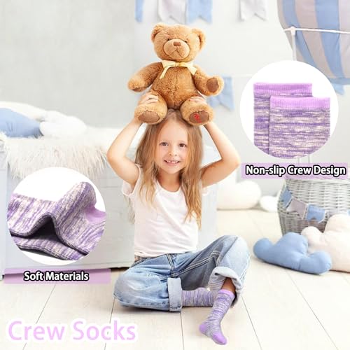 Girls Socks, Mid Calf Crew Socks 6 Pairs for Active Girls Boys Toddler Children 1-14 Years Old3
