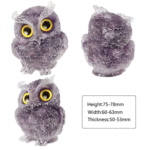 Set de 2 Figuras de Búho de Cristal Amatista 3 pulgadas miniatura 3