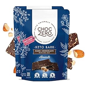 ChocZero’s Keto Bark, Dark Chocolate Almonds with Sea Salt. Sugar Free, Low Carb. No Sugar Alcohols, No Artificial…