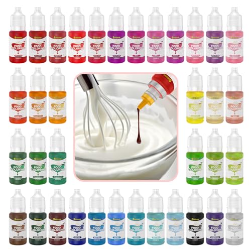 SIMEKKO Lebensmittelfarbe - 36 Farben Konzentrierte Flüssigkeit, leuchtende Farben zum Backen, Kuchen dekorieren, Glasur, Fondant, Basteln und Heimwerken einfach zu verwenden (6ml pro Flasche)