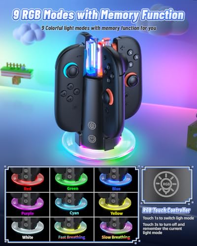 Image of [Switch 1 /2 Compatible] FASTSNAIL Charging Dock for Nintendo Switch 2 /1 for Joycon 2, 8 in 1 Fast Controller Charger Station with 9 RGB Light, Dual-Direction Magnetic Stand for Joycon Accessories