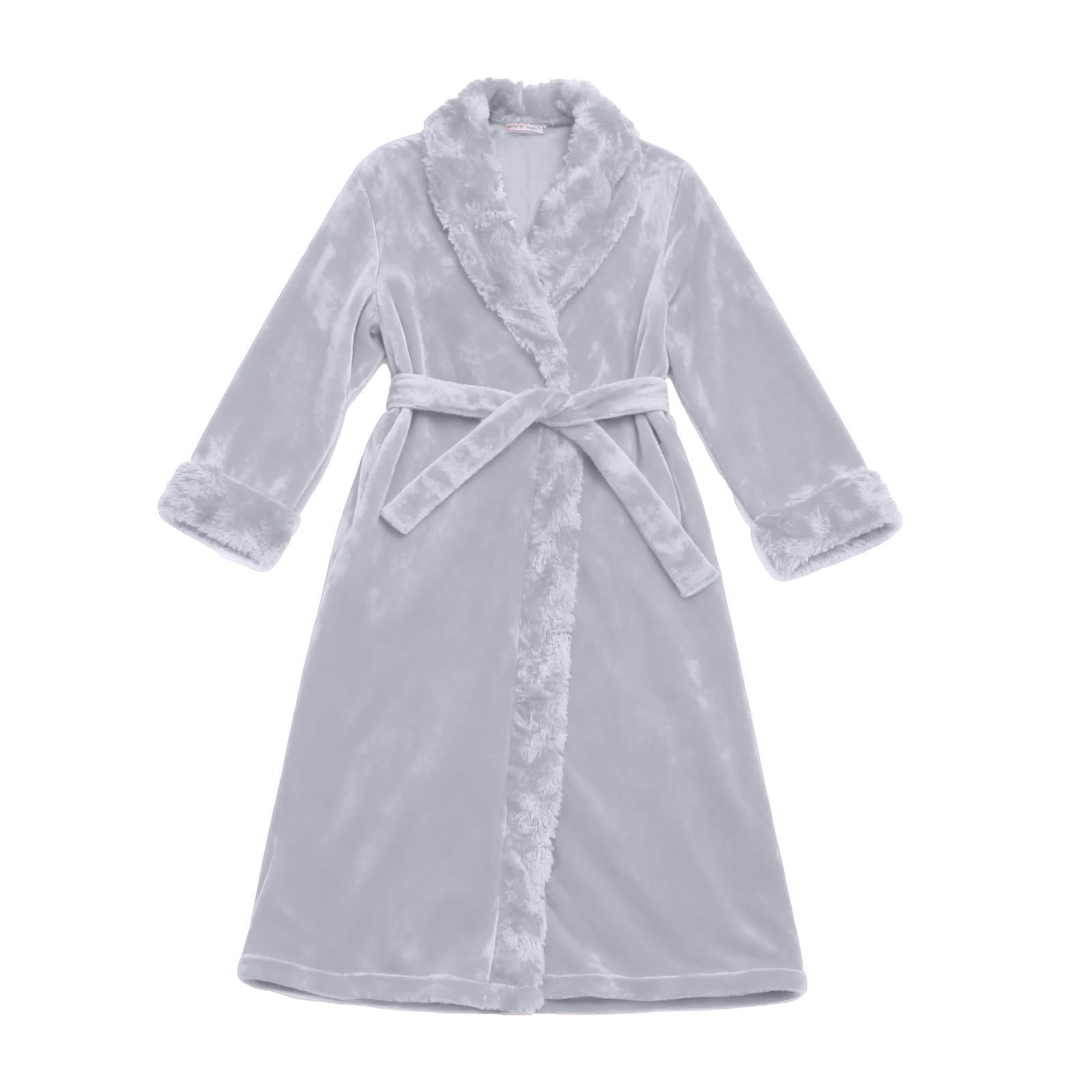 Generisch Camicia da notte da donna in flanella, con colletto in peluche, morbido pile, lungo, termico, con tasche, autunno, inverno, negligee