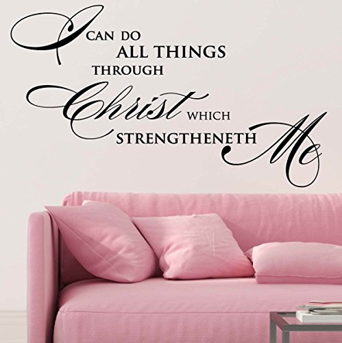 I Can Do All Things Through Christ Who Strengthens Me Philippians 4:13 Wall Decal Bible Scripture Christian Wall Art Quote Lettering Mural 27in Wide x 17in Tall