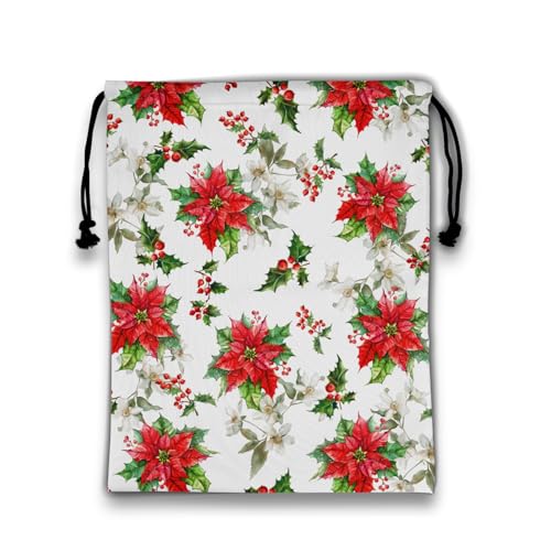 Image of Poinsettia Flower Gymnastics Drawstring Bags Red Athlete String Bag for Women Sport Dance Gym