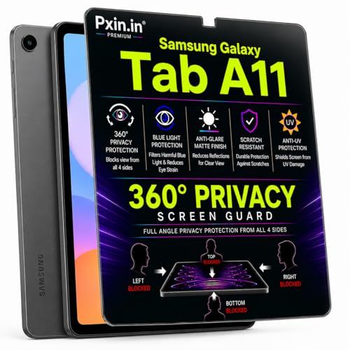 Image of Pxin 360 Pro Privacy Screen guard compatible with Samsung Galaxy Tab A11 | Anti Glare | Anti UV | Anti Blue | Anti Reflection | Privacy Filter | Unbreakable Build