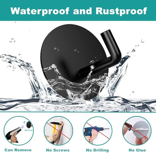 Image of JD FRESH 4 Pcs Self-Adhesive Stainless-Steel Wall Hooks for Hanging /Heavy Duty Waterproof Wall Hangers /Without Drill Sticky Hooks for Kitchen, Bathroom, Door and Office (J-Hook, Black-Round)