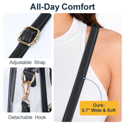 Image of PACKISM Clear Purse for Stadium Events - Clear Crossbody Bag for Women | Adjustable Wide Strap, 2 Easy-Access Pockets, Thick 0.5mm PVC, for Sport Game Day Concert Festival, Clear Bag Stadium Events