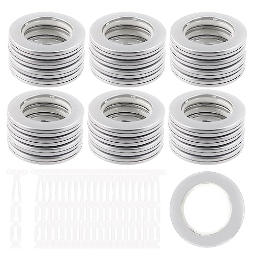 Swpeet Paquete de 20 ojales de cortina de plástico plateados, 40 mm de diámetro interior, silenciador deslizante negro, anillos de bajo ruido para colgar en la ventana