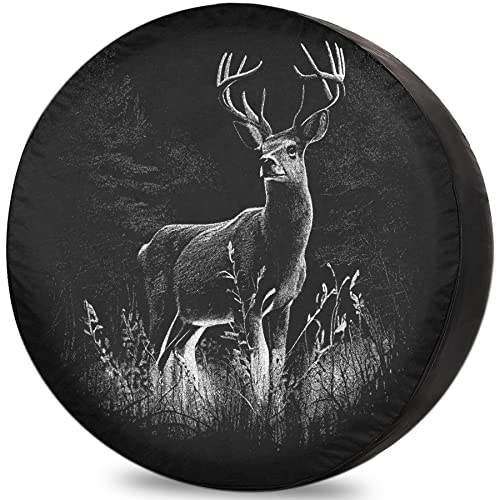 RV Spare Tire Cover Deer in Nature Realistic Waterproof DustProof Universal for Trailer CRV SUV Van Camp Travel Trailer 15 inch Wheel