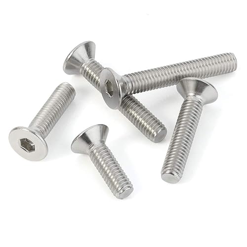 Miniatura 6 de MewuDecor Tornillos de cabeza plana M6-1.0 x 202530351.575 in, unidad de enchufe Allen, DIN 7991, acero inoxidable 18-8 (304), acabado brillante, 50