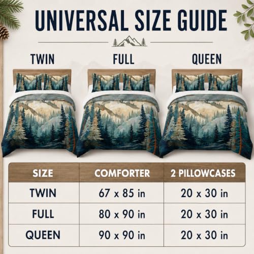 Image of AILONEN Queen Size Comforter Set,Mountains Forest Landscape Art Bedding Set for Room Decor,Lightweight Micorifber Duvet with 2 Pillowcases,3Pcs