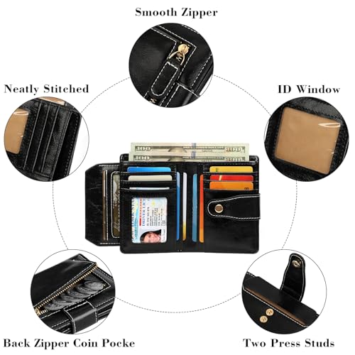 Image of Small Wallet Women RFID Blocking Bifold Wallets Vegan Leather Card Holder with ID Window Zip Pocket