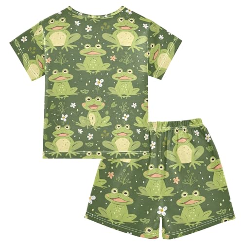 ALAZA Frog Green Flower Floral Pajamas Short Sleeve 2 Piece Sleepwear Top and Bottom Pajama Set Unisex2