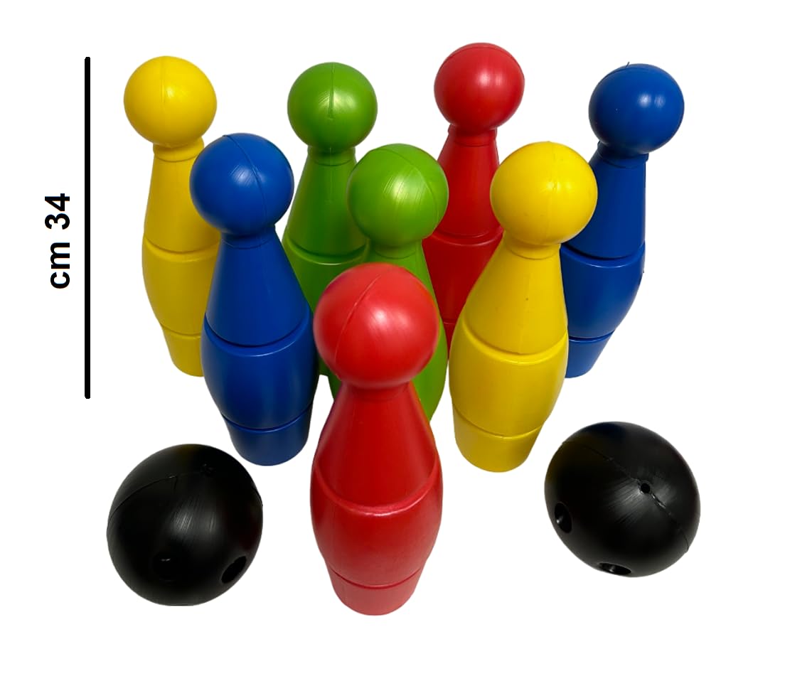 Bowling per Bambini Grande Set Birilli per Bambini Bowling con 8 Birilli e 2 Palle Birilli Grandi cm 34 Birilli Maxi Birilli in PLastica da Interno e Esterno Gioco Bowling MADE IN ITALY
