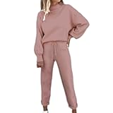 Womens Sweatsuits 2 Piece Set Airport Outfits for Women Crewneck Long Sleeve Sweatshirts Drawstring Pants Tracksuits
