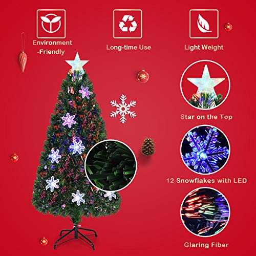 Goflame 5Ft Pre-Lit Optical Fiber Christmas Artificial Tree With Multicolor Led Lights And Snowflakes #TOP3