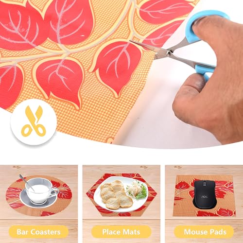 Image of Kuber Industries 5 Meters Waterproof & Durable Kitchen Mats for Shelf Liner Roll | Wipeable Fridge Sheets for Shelves Cabinet Drawer | Red Flower - Mustard Yellow
