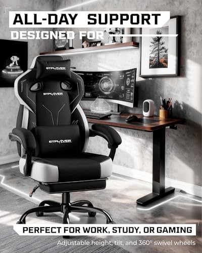Image of GTPLAYER Gaming Chair for Adults, Ergonomic High Back Chair with Footrest | Big & Tall Computer Video Gaming Chair, Comfort Wide Seat with Lumbar Support for Big /Tall, Office /Home, Li - Black