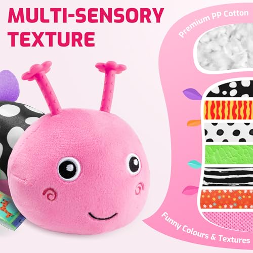 Image of Sumobaby Baby Toys 0-6 6-12 Months,Music Caterpillar Plush Toy with Baby Mirror, Pull String&Crinkle Rattle,Infant Sensory Toys,Tummy Time for 0-3-6-12 Month Boys Girls Newborn Gifts (Pink-Leaf)