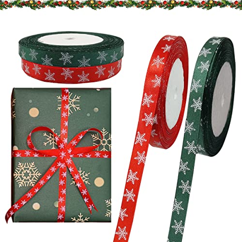 50 Yards Cintas Navideñas,Cinta Regalo Navidad,Cinta Raso Navidad,Cintas Lazos Navideñas para Regalos Decorativos,Flores o Artesanías