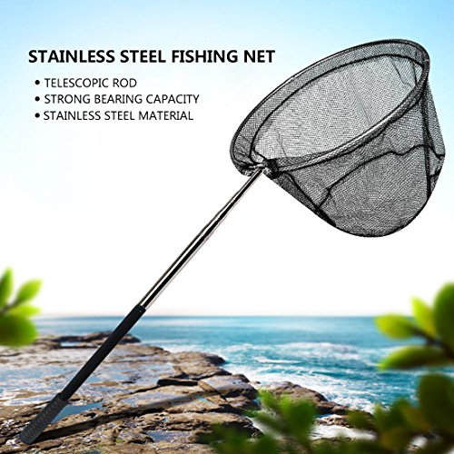 BlueStraw Fishing Landing Net Folding Stainless Steel Fish Carp Landing Net with Extending Non-Slip Pole Handle, Fish Shrimp Bird Butterfly Catching Gear - Thumbnail 2