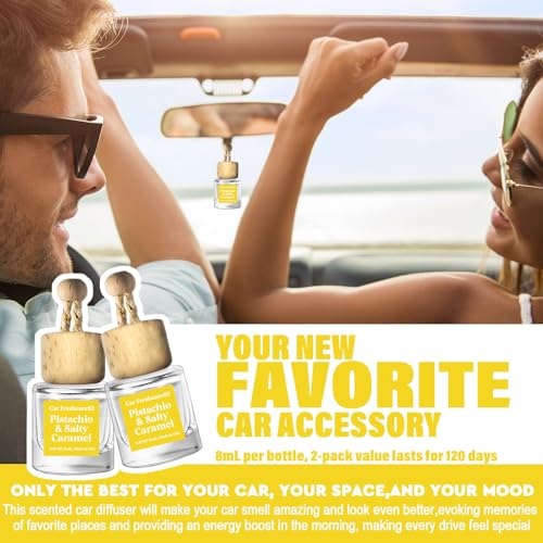 Image of HoogaLife Car Air Freshener Diffuser 2 Pack Hanging Pistachio Salty Caramel Car Air Freshener for Women 45+ days Long Lasting Fragrance Made in USA (P62)