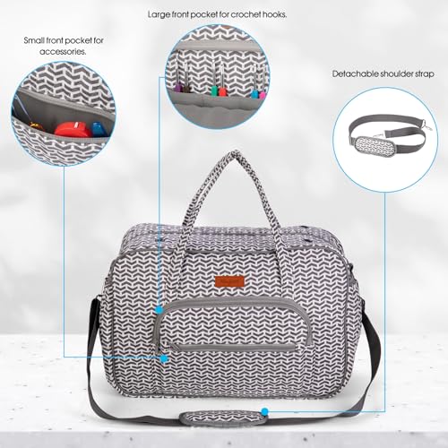 Image of Yarn Storage Organizer, Knitting Crossbody Bag, Large Crochet Tote Bag Yarn Holder Case for Carrying Projects, Knitting Needles, Crochet Hooks and Other Accessories (Gray-Arrow)