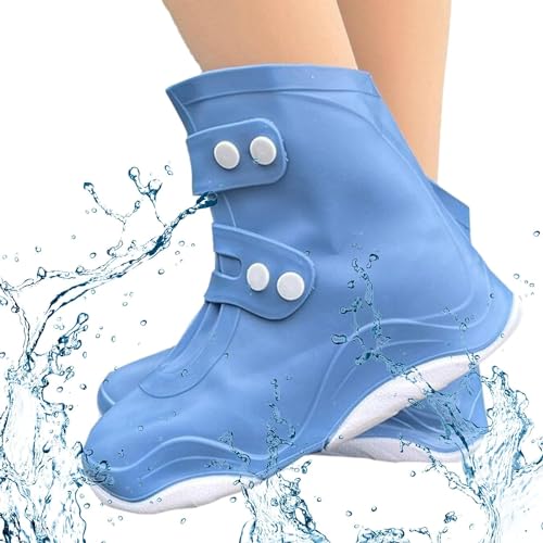 Image of Overshoes Protectors Shoe Covers Reusable Silicone Cover Shoes Rain Boots TPE Sole Wear-Resistant Shoe Cover for Rainy Season (Sky Blue + White, M 34-36)