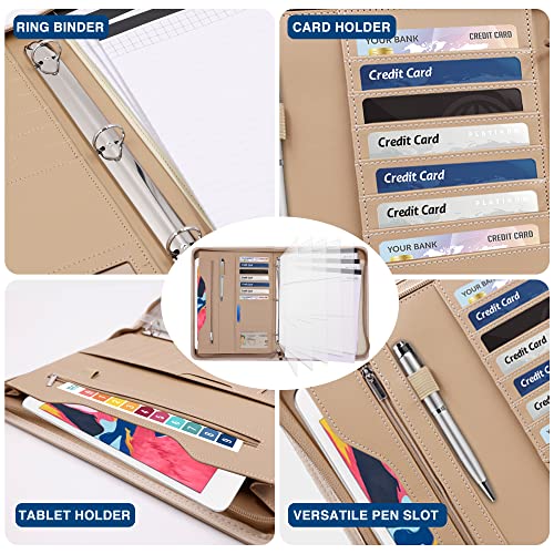Sbrinnaliao 3-Ring Padfolio Portfolio Binder Organizer,Pu Leather Folder Binder Business Planner Notebook Zippered Portfolio For Women/Men With Document Sleeve,Letter/A4 Size Clipboard #TOP2