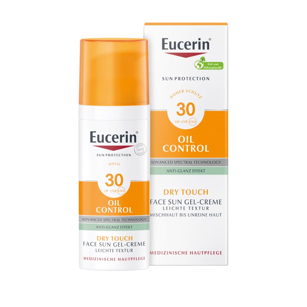 Eucerin Oil Control Sun Face Gel-Cream LSF 30 50 ml, unparfümierte Sonnencreme mit Dry Touch für empfindliche, fettige und zu Akne neigende Haut, schnell einziehender Sonnenschutz mit UV-Filter
