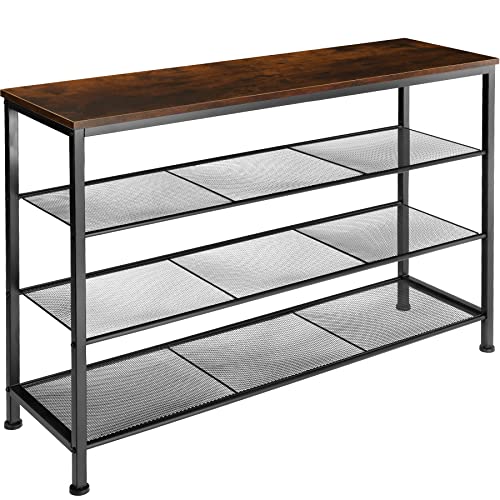 TecTake Étagère à chaussures style industriel rangement pour chaussures avec étagères grillagées 3 niveaux bois MDF – diverses couleurs (Marron antique)