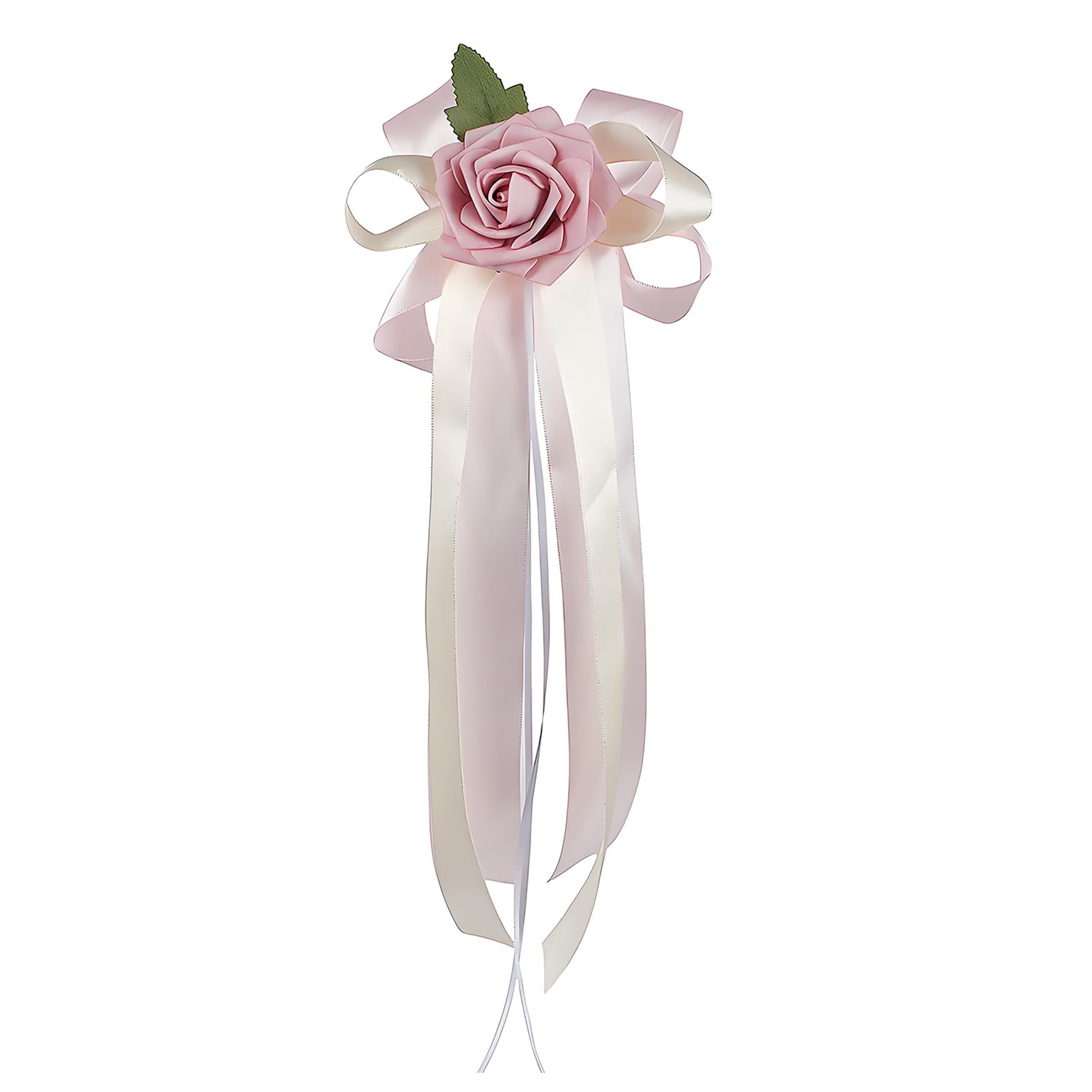 Elnwnnkc Bean Powder Rearview Mirrored Decoration With Artificial Rose And Ribbon For Bridal Car Door Handle Bowknot Accessories Tender Wedding Car Bend