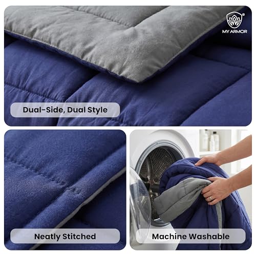 Image of MY ARMOR 220 GSM Reversible Comforter for Double Bed | Microfiber Quilt /Duvet /Blanket for AC & Winter | Soft, Lightweight & Breathable Comforter (90 x 100 Inch, Grey & Navy Blue)