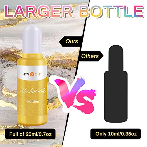 Htvront Metallic Alcohol Ink Set - 20Ml X 6 Vibrant Metallic Colors Alcohol-Based Resin Ink, Concentrated Shimmer & Easy To Mix Alcohol Ink For Epoxy Resin, Yupo, Painting, Tumbler Cups, Coaster #TOP1