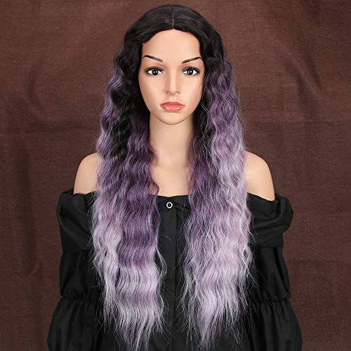 Style Icon Wigs Lace Wavy 28 Long Wig Ombre Violet Grape Purple Blue Synthetic Fancy Dress Wigs For Women 130% Density Hair Wigs