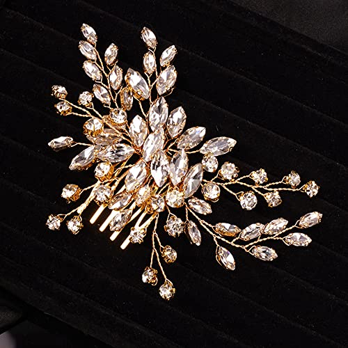 Teyglen Simple Full Rhinestones Bride Wedding Hair Comb Hair Pieces For Bride Bridal Crystal Side Hair Comb Hair Accessories For Women Girls (Gold) #TOP14