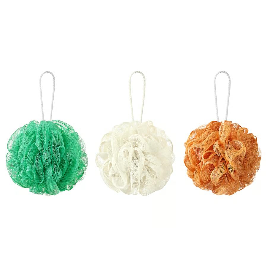 ÅBYÅN Body Puff, Set of 3, Orange/Green/White, Polyethylene Plastic, Exfoliating Mesh, 13x15x9 cm-image-22